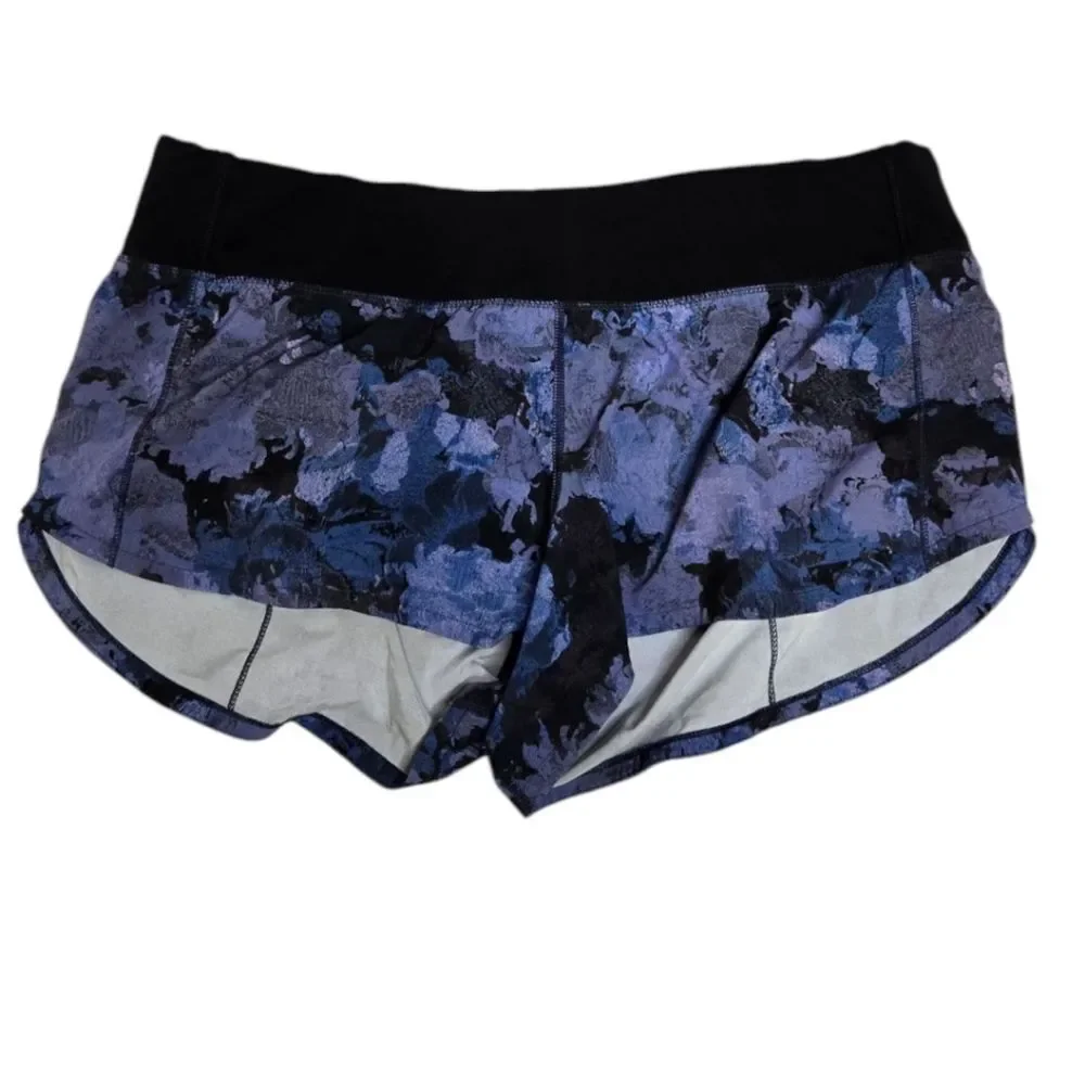 LULULEMON screen camo‎ multi black speed up running micro shorts 10